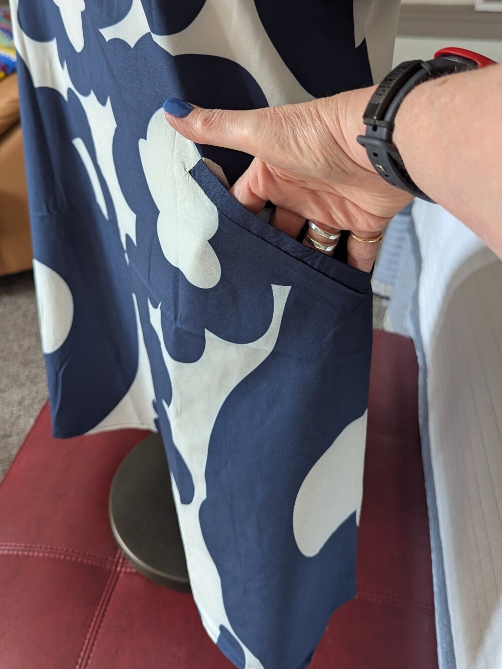 Navy & White Floral Shift Dress/ Swim Cover-up - Picture 5 of 6